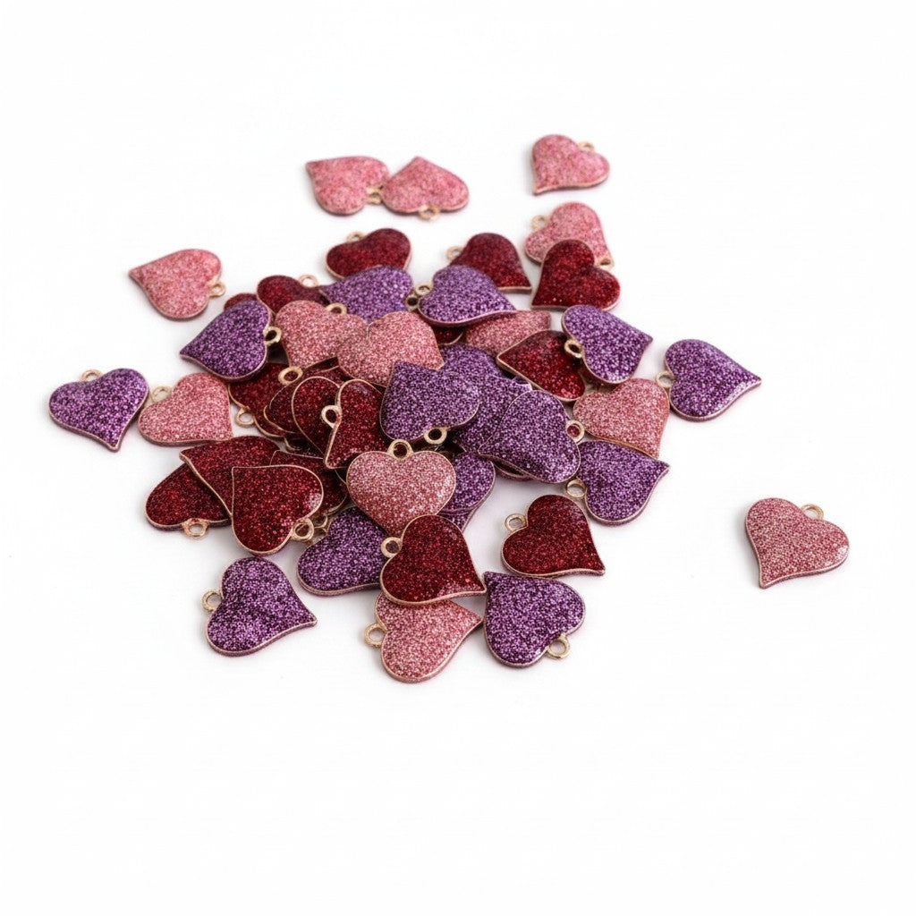 Glitter Heart Charm - Size 15mm