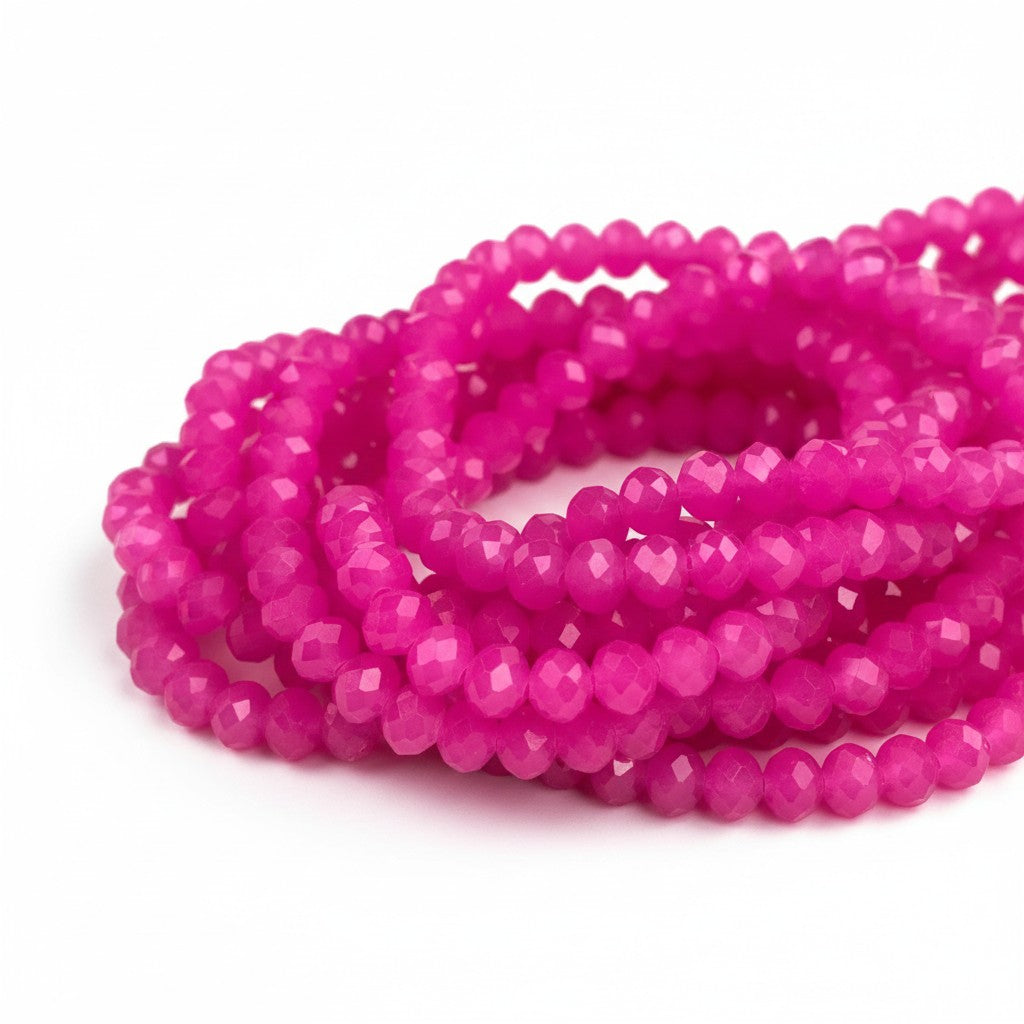 Strand of Neon Pink Glass Beads - Size 8x6mm Approx 65 Beads