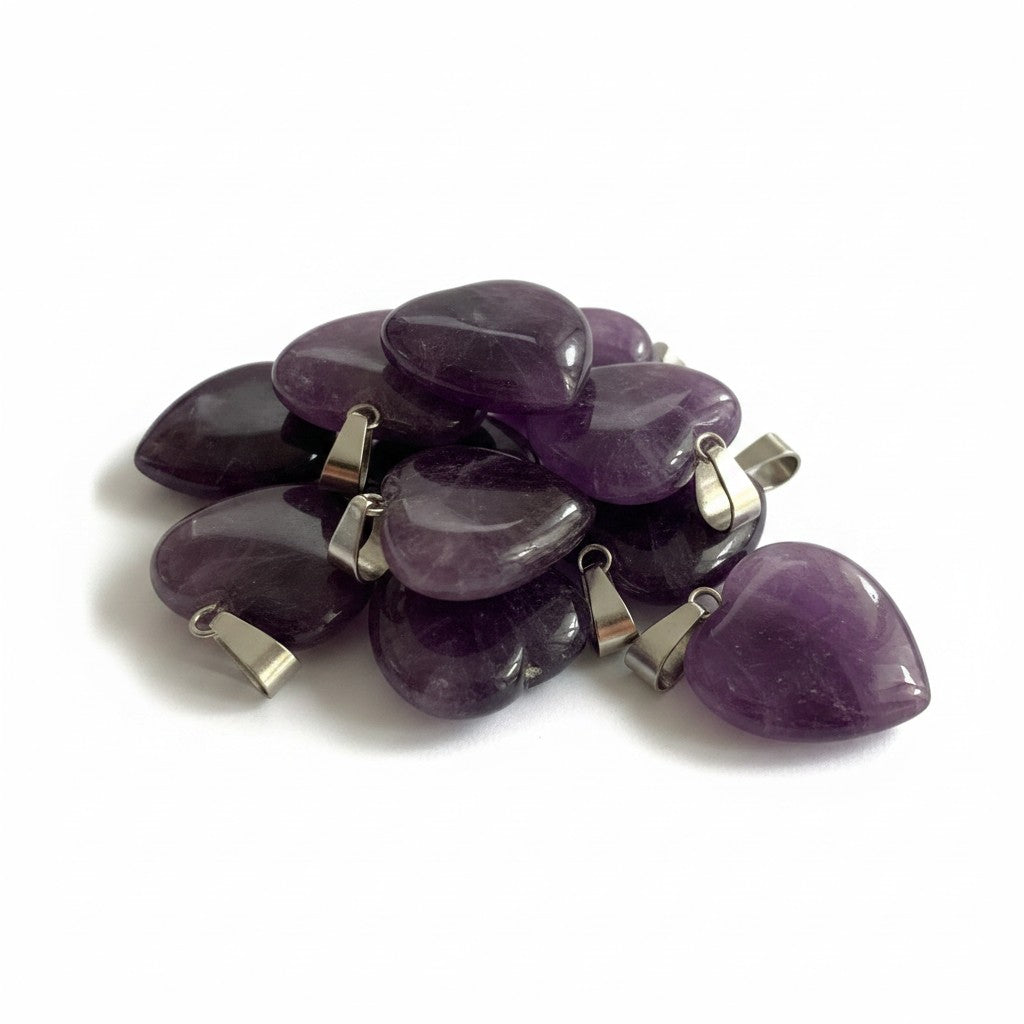 Amethyst Gemstone Heart Pendants - Size 25mm
