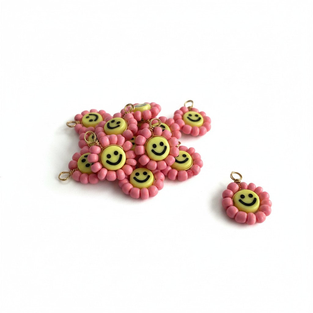 Smile Pink Beaded Charm - Size 20mm