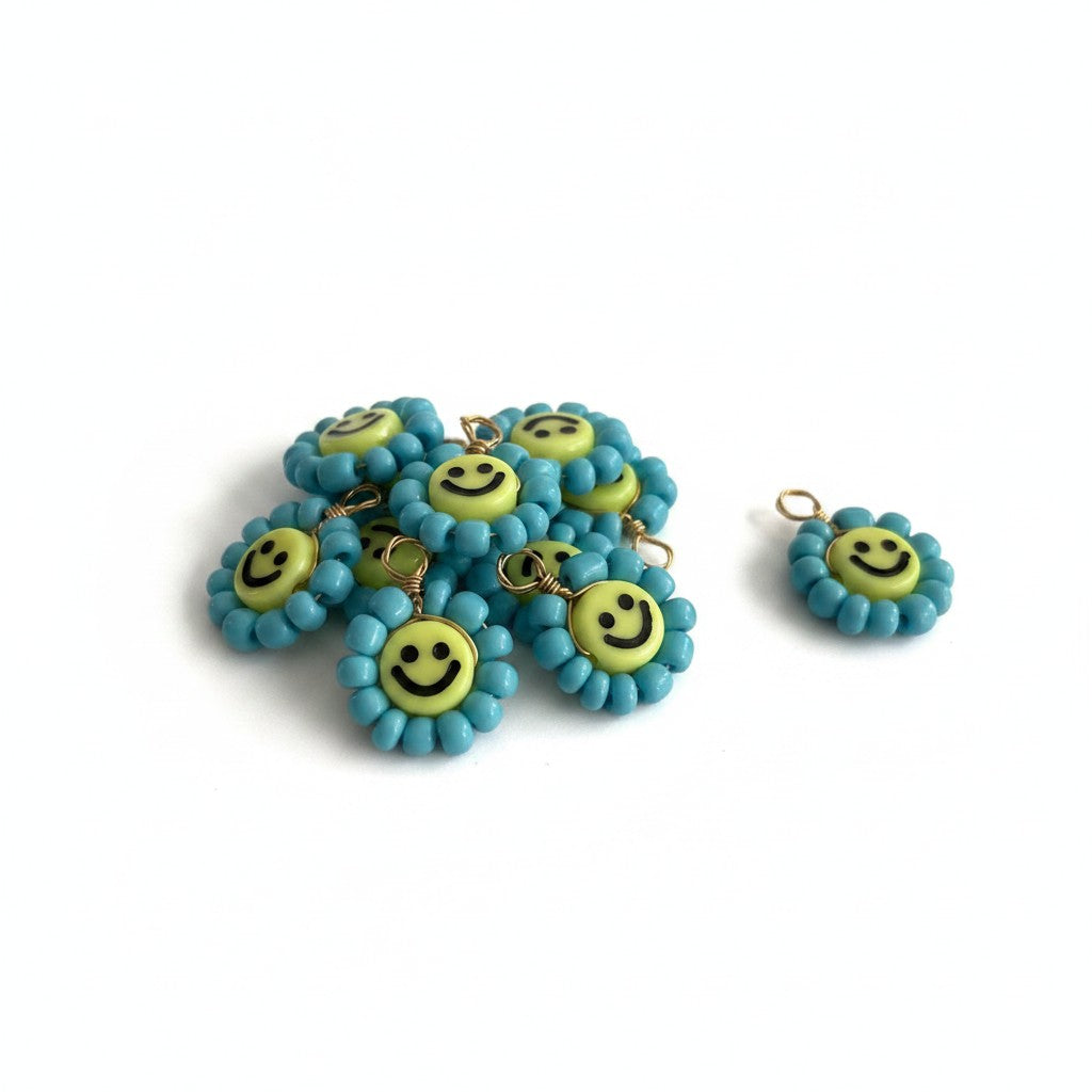 Smile Blue Beaded Charm - Size 20mm