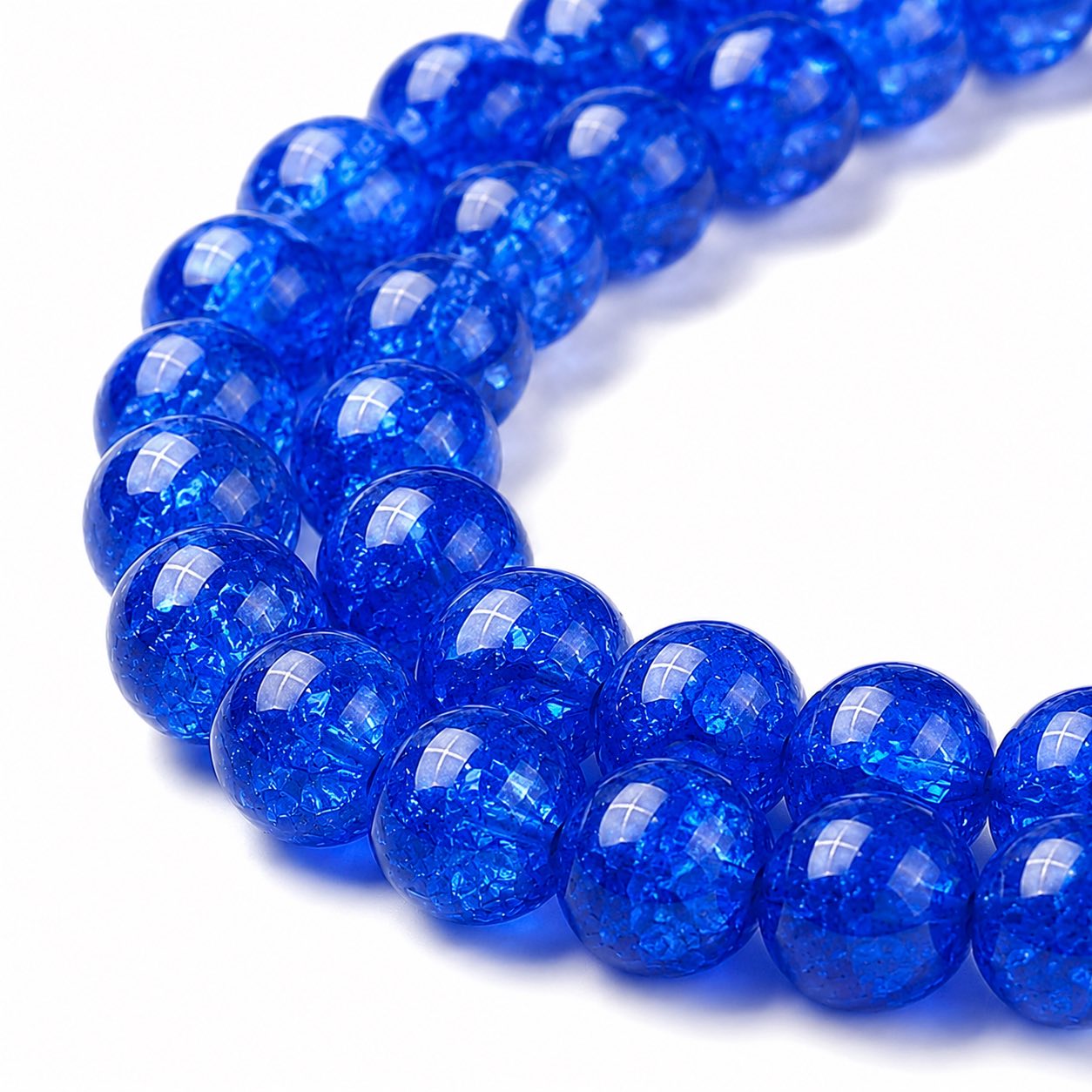 Strand of Dark Blue Glass Crackle Beads - Size 10mm