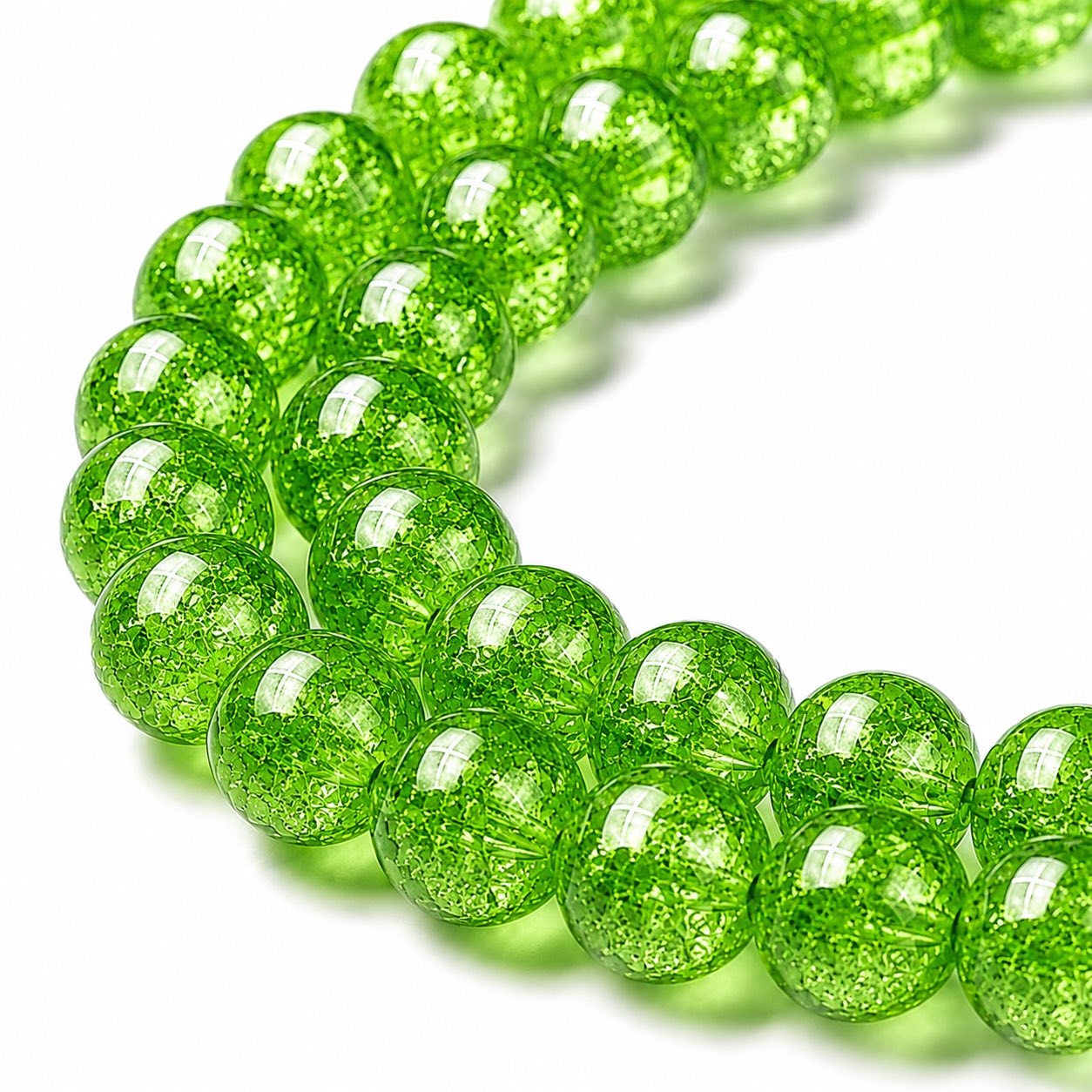 Strand of Green Glass Crackle Beads - Size 10mm