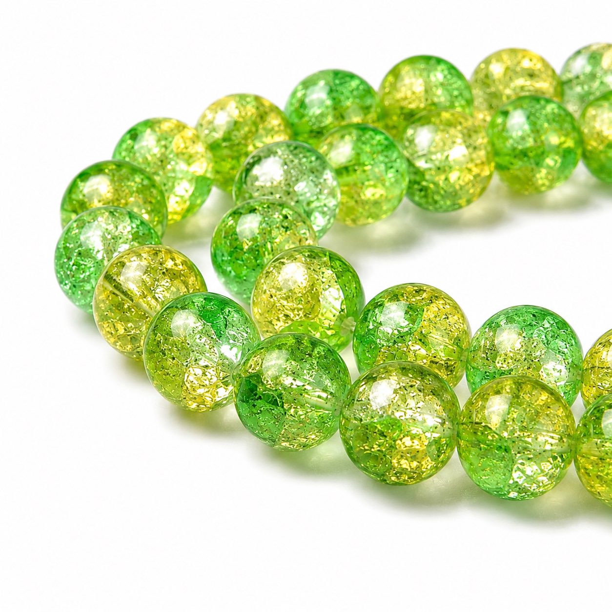 Strand of Green Two Tone Crackle Beads - Size 8mm