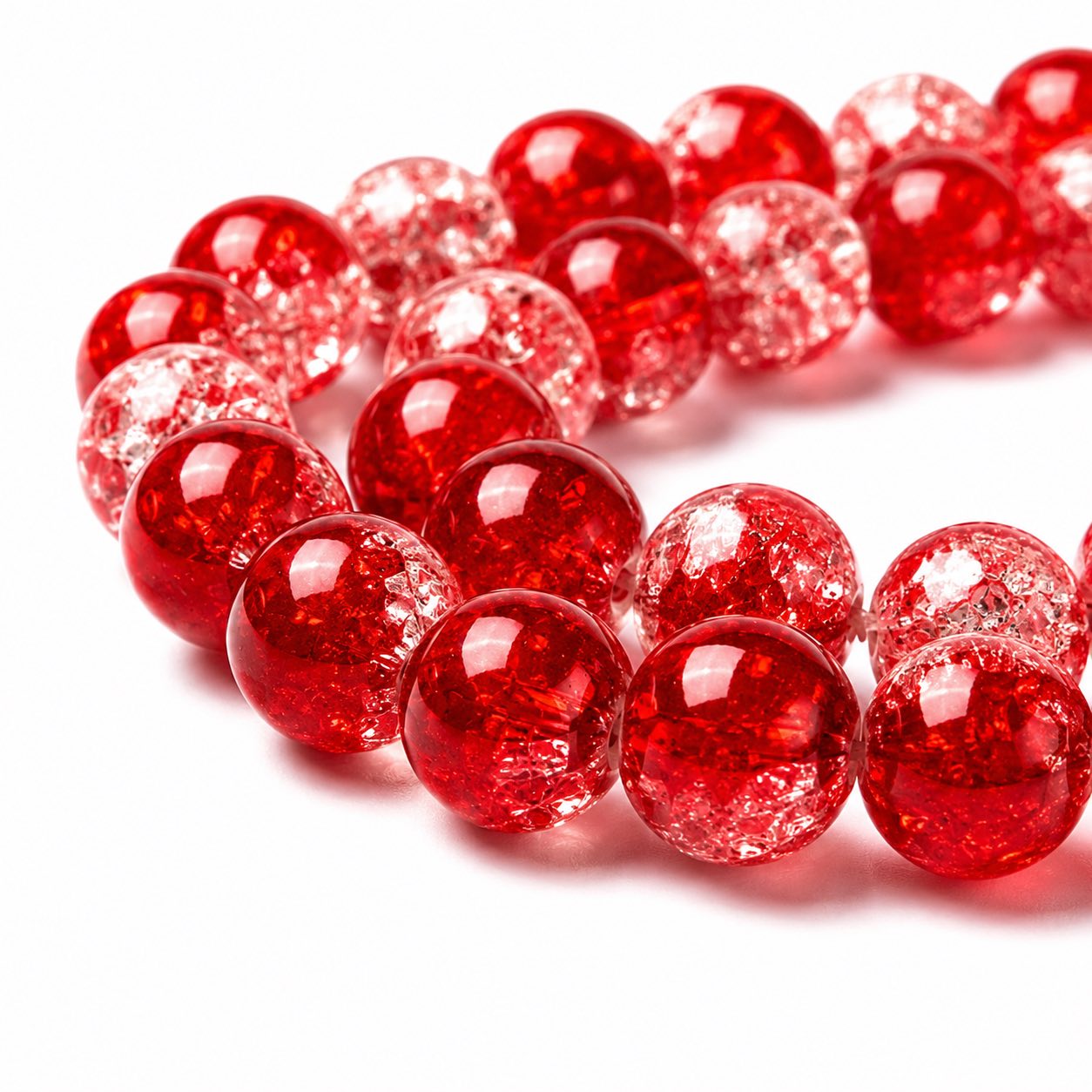 Strand of Red Two Tone Crackle Beads - Size 8mm