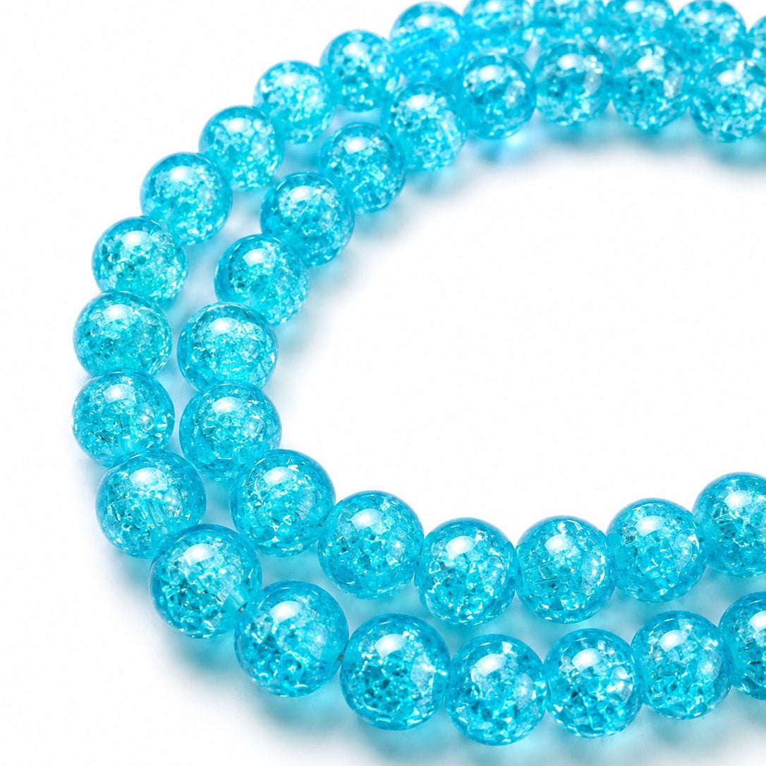 Strand of Sky Blue Glass Crackle Beads - Size 10mm