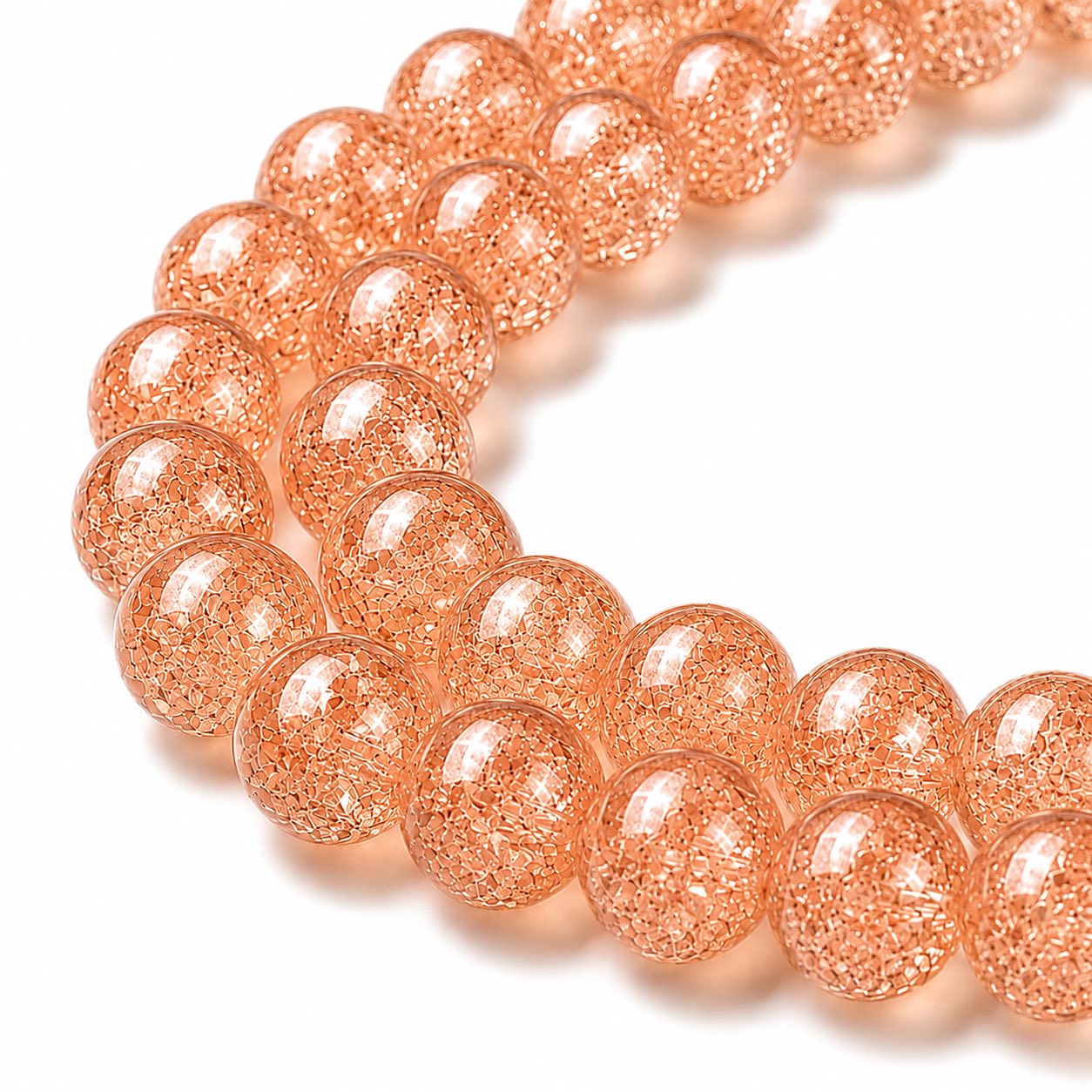 Strand of Peach Glass Crackle Beads - Size 10mm