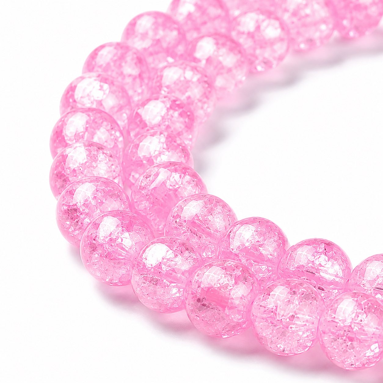 Strand of Hot Pink Glass Crackle Beads - Size 10mm