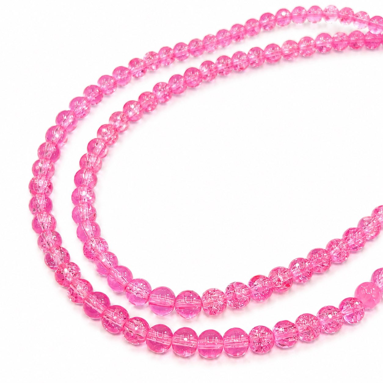 Strand of Hot Pink Glass Crackle Beads - Size 4mm
