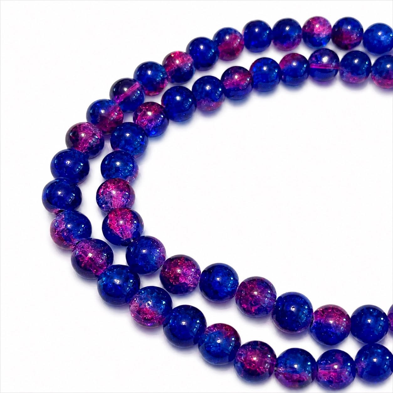 Strand of Deep Blue & Pink Two Tone Glass Crackle Beads - Size 8mm
