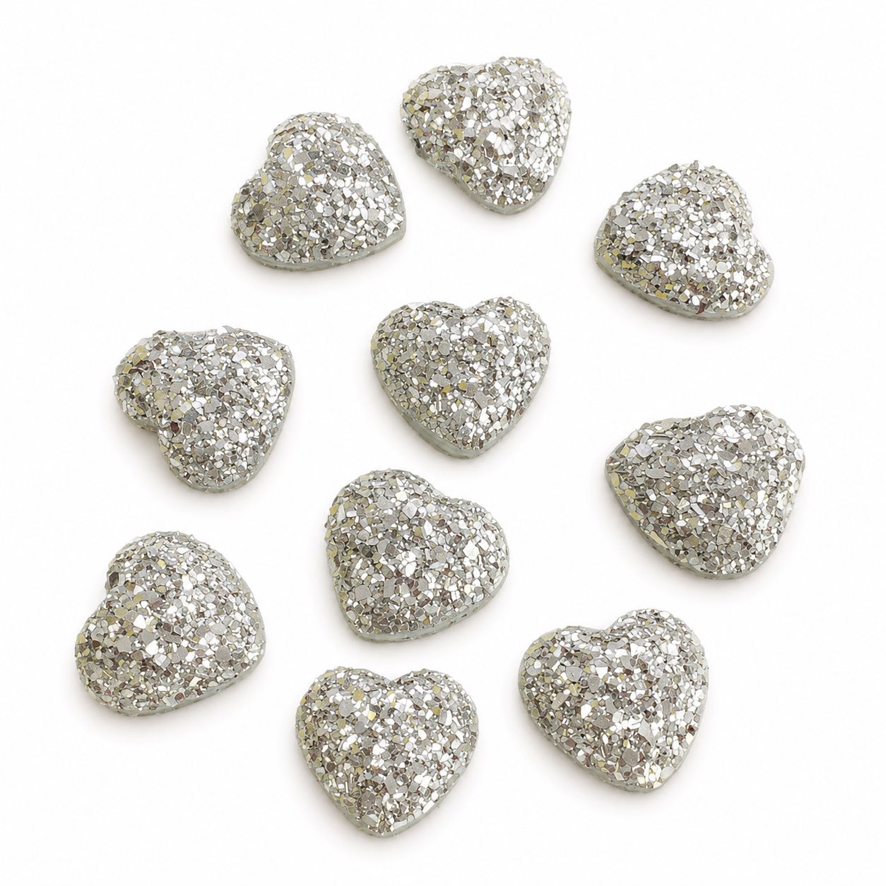 Silver Bling Heart Embellishment - 10 Pack