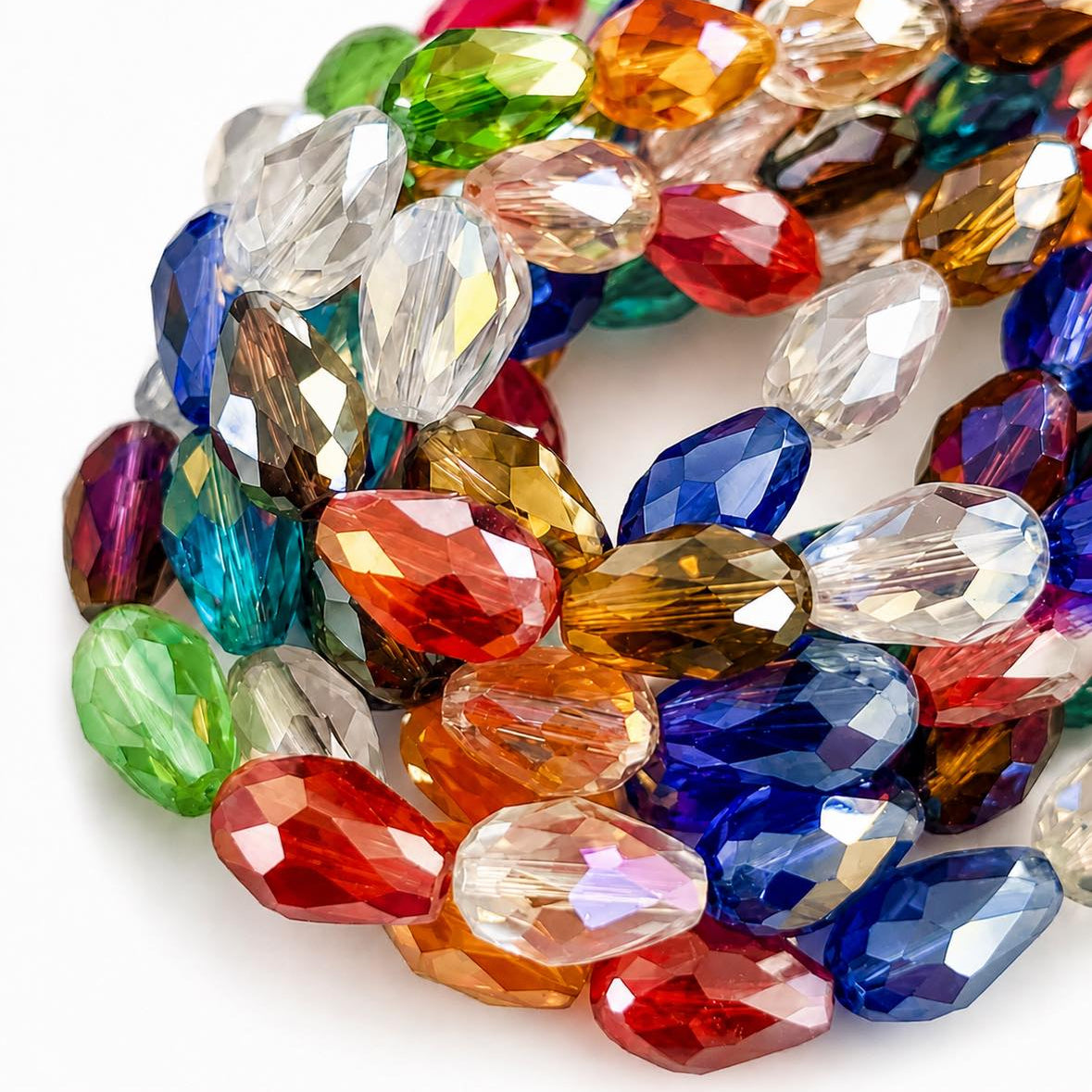 Strand of Faceted Teardrop Glass Beads - Size 15x10mm