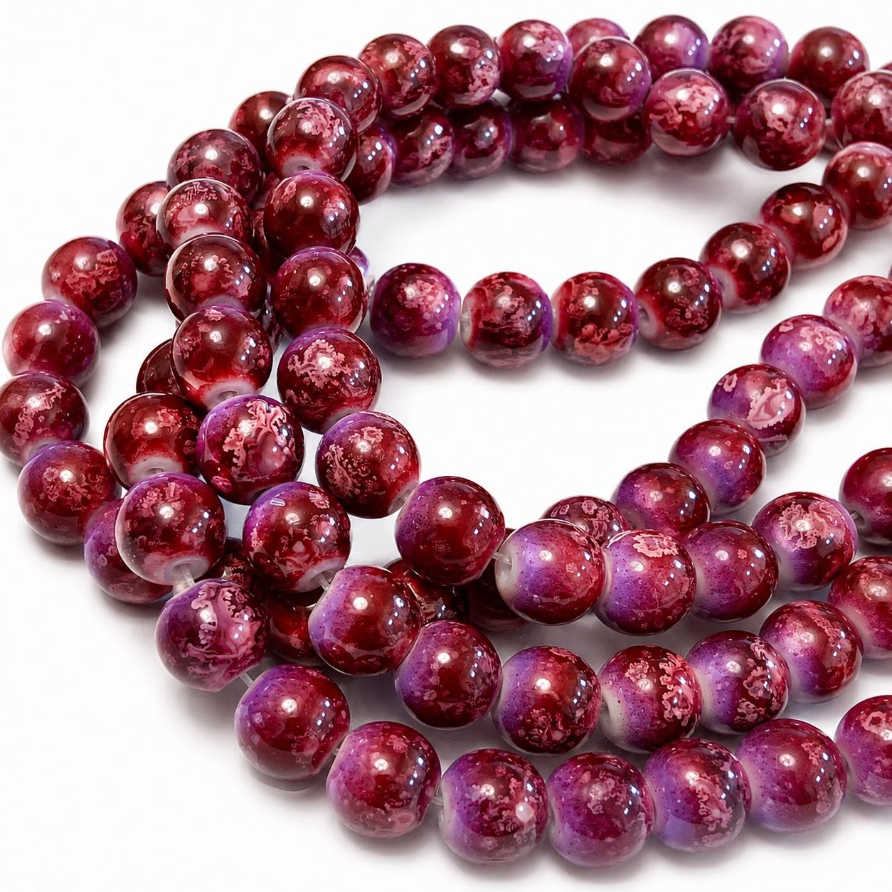 Strand of Snowflake Style Ruby Red Glass Beads - Size 8mm