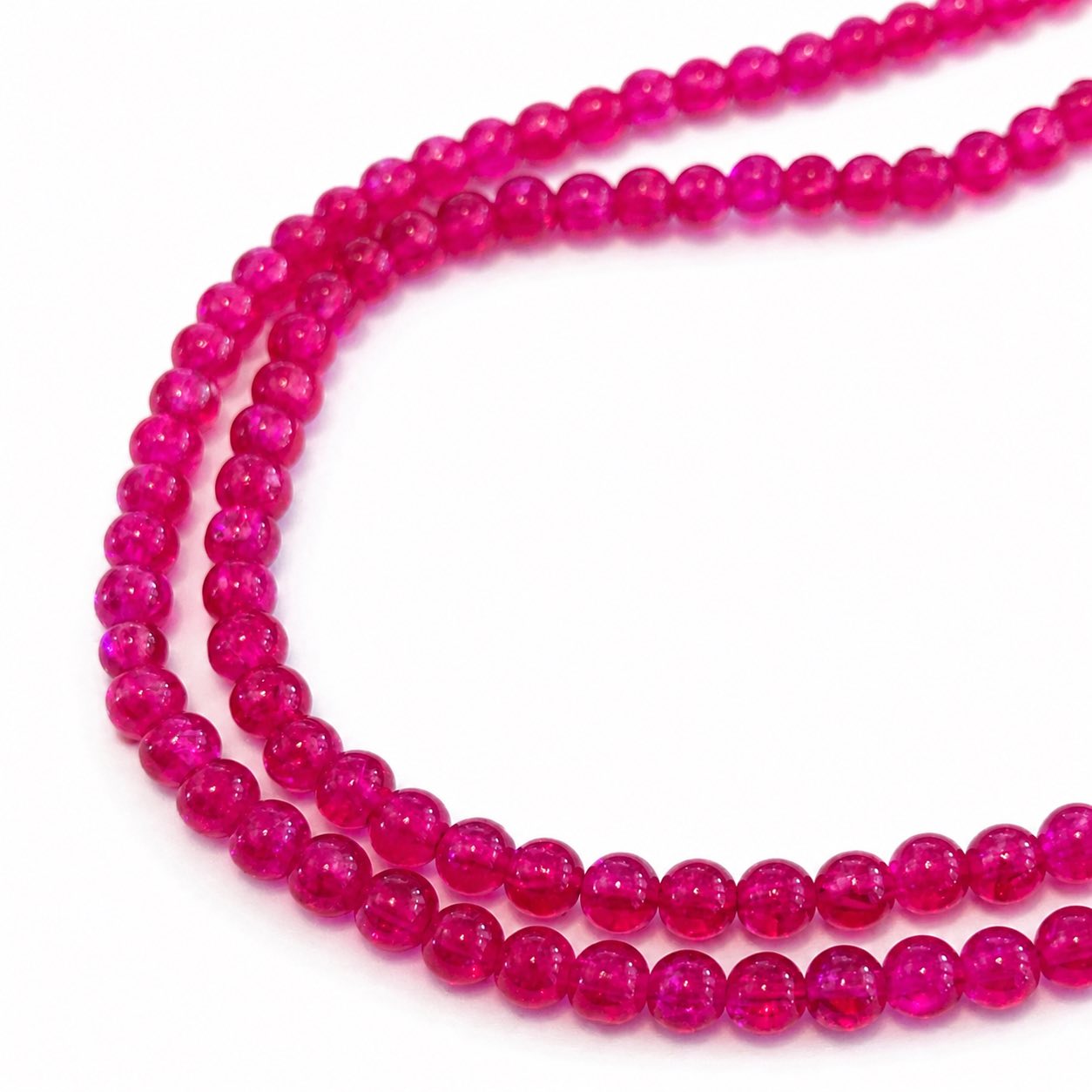 Strand of Cerise Pink Glass Crackle Beads - Size 4mm