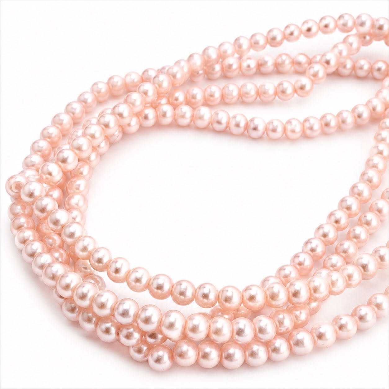 Strand of Pink Glass Pearl Beads - Size 4mm