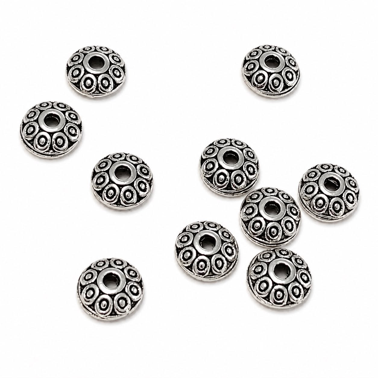 Round Bead Caps Antique Silver - 10 Pack