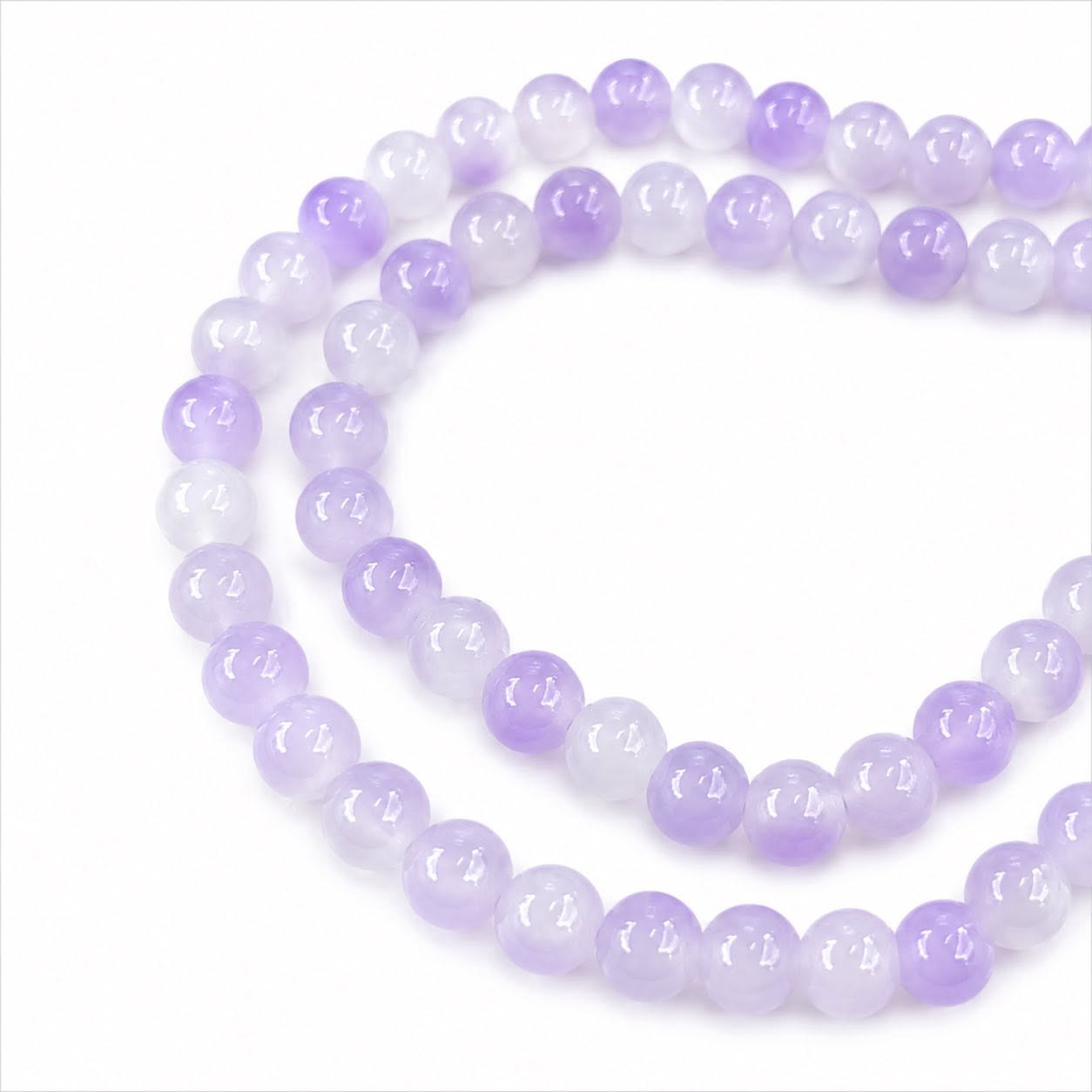 Strand of Lilac Two Tone Glass Beads - Size 8mm