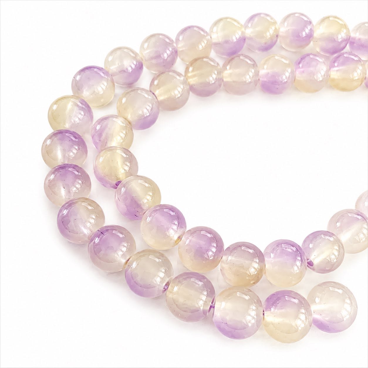 Strand of Lilac Two Tone Glass Beads - Size 8mm