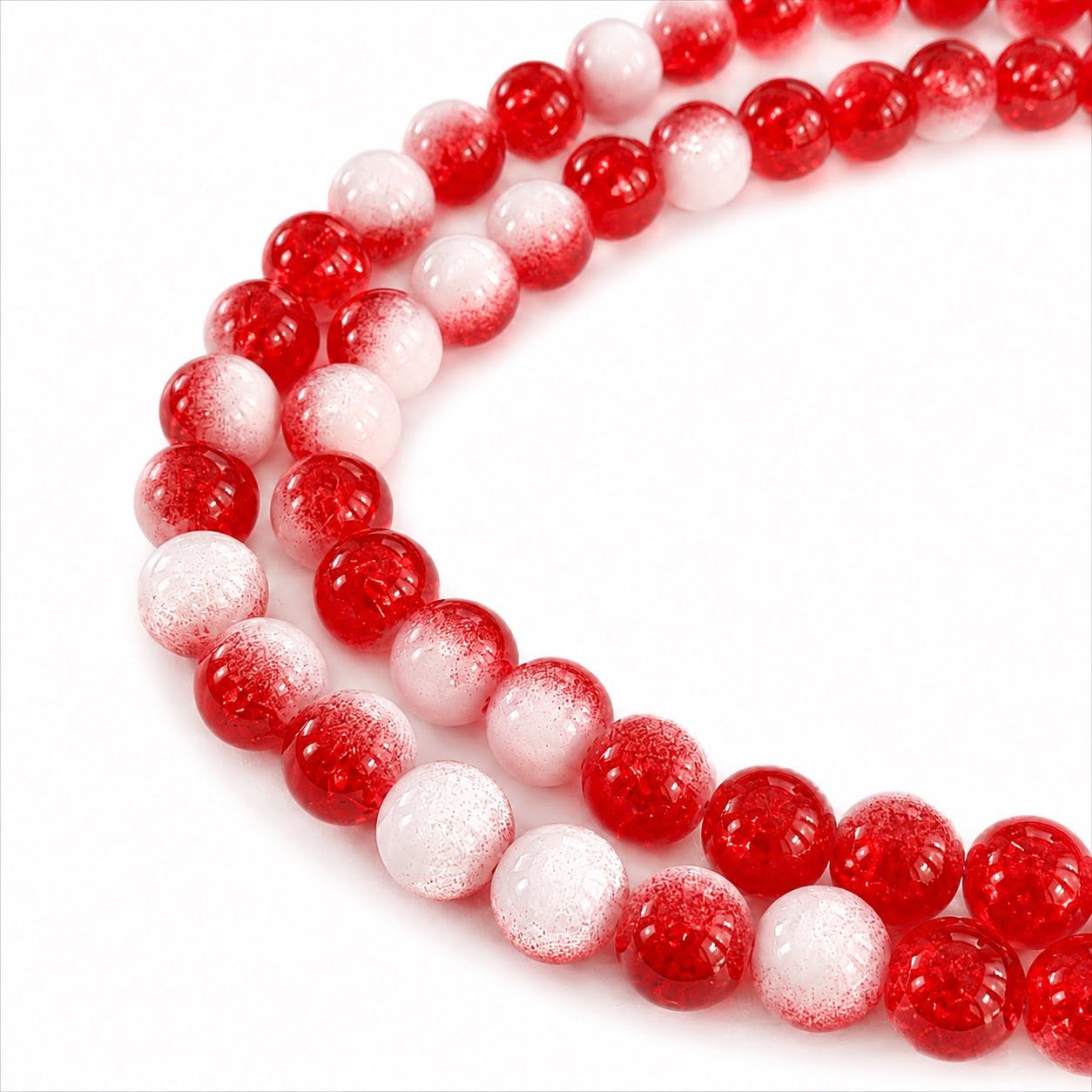 Strand of Red Two Tone Glass Crackle Beads - Size 8mm