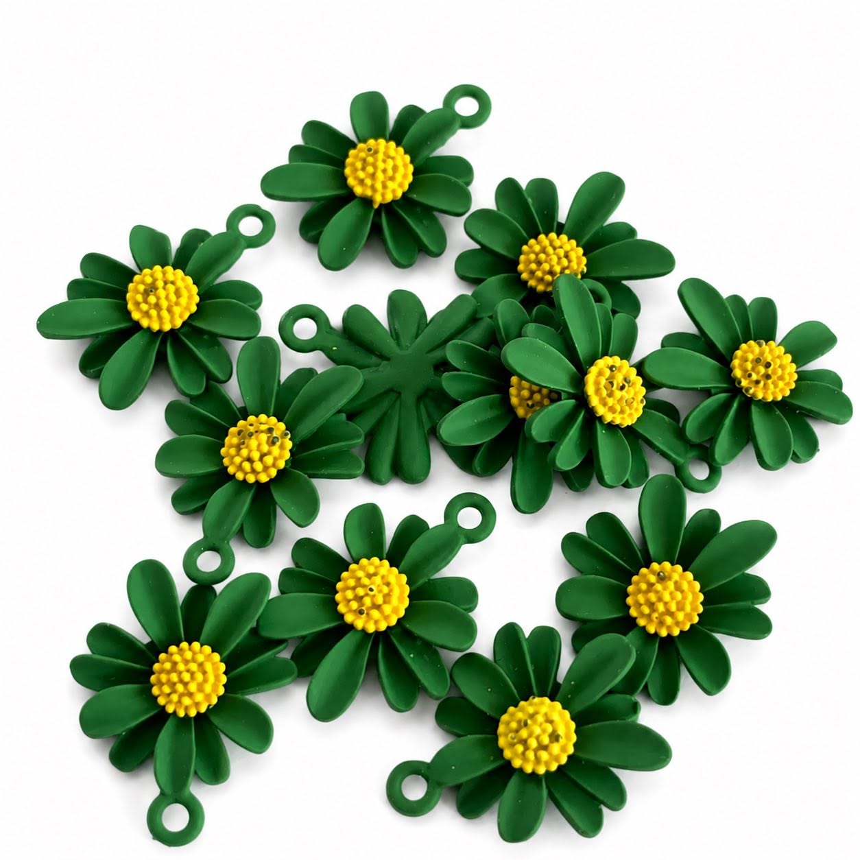 Daisy Green Flower Enamel Charm - Size 20mm