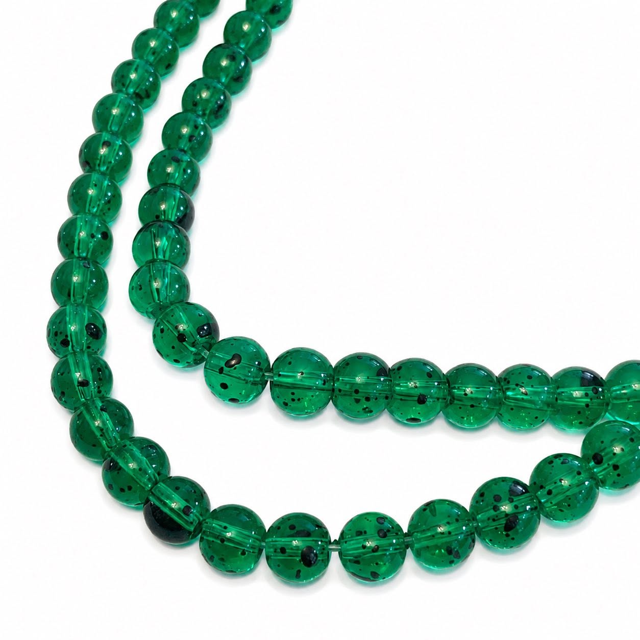 Strand of Glass Green Splatter Beads - Size 6mm