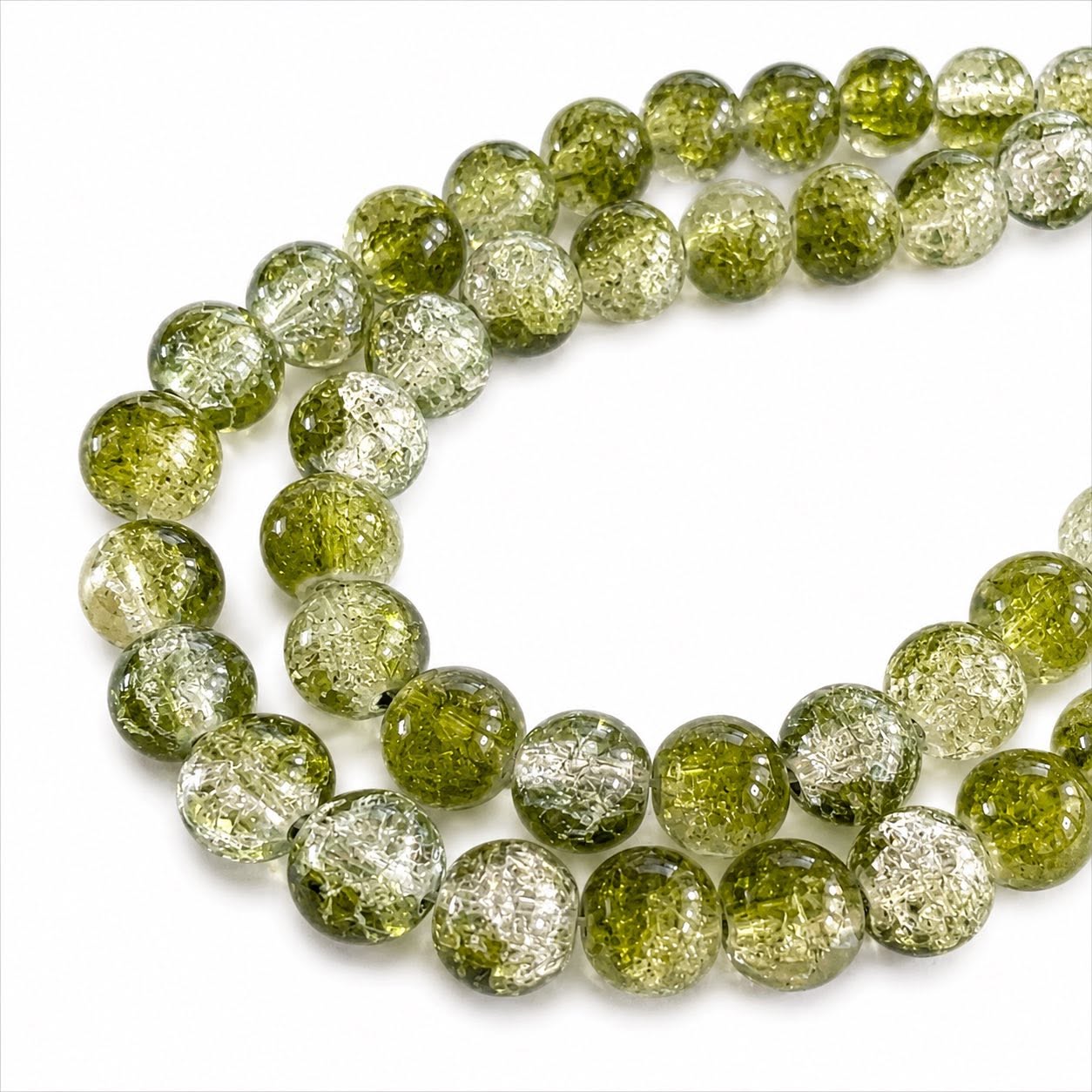 Strand of Army Green Two Tone Glass Crackle Beads - Size 8mm