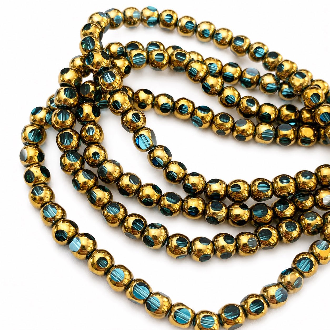 Strand of Golden Edge Light Blue Glass Beads - Size 4mm