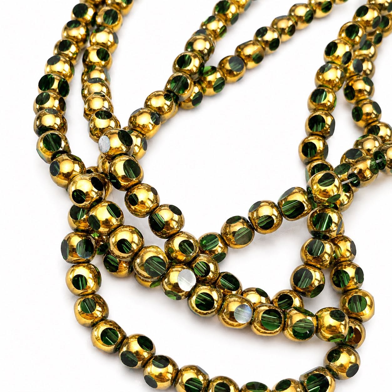 Strand of Golden Edge Green Glass Beads - Size 4mm