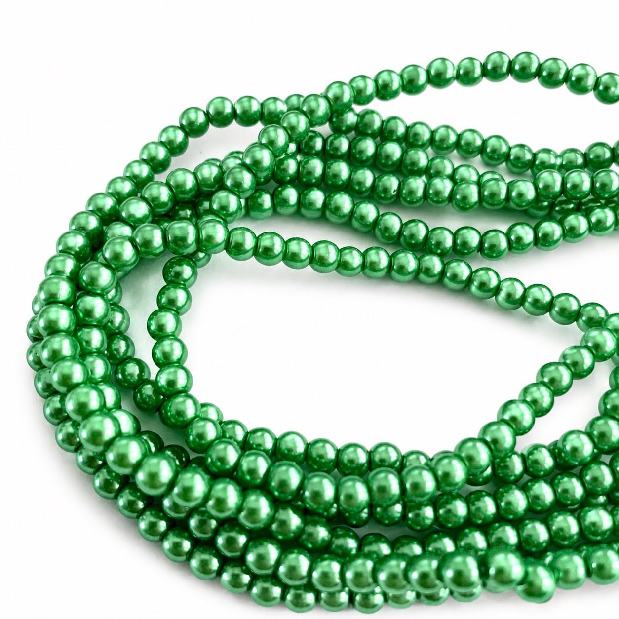 Strand of Green Glass Pearl Beads - Size 4mm