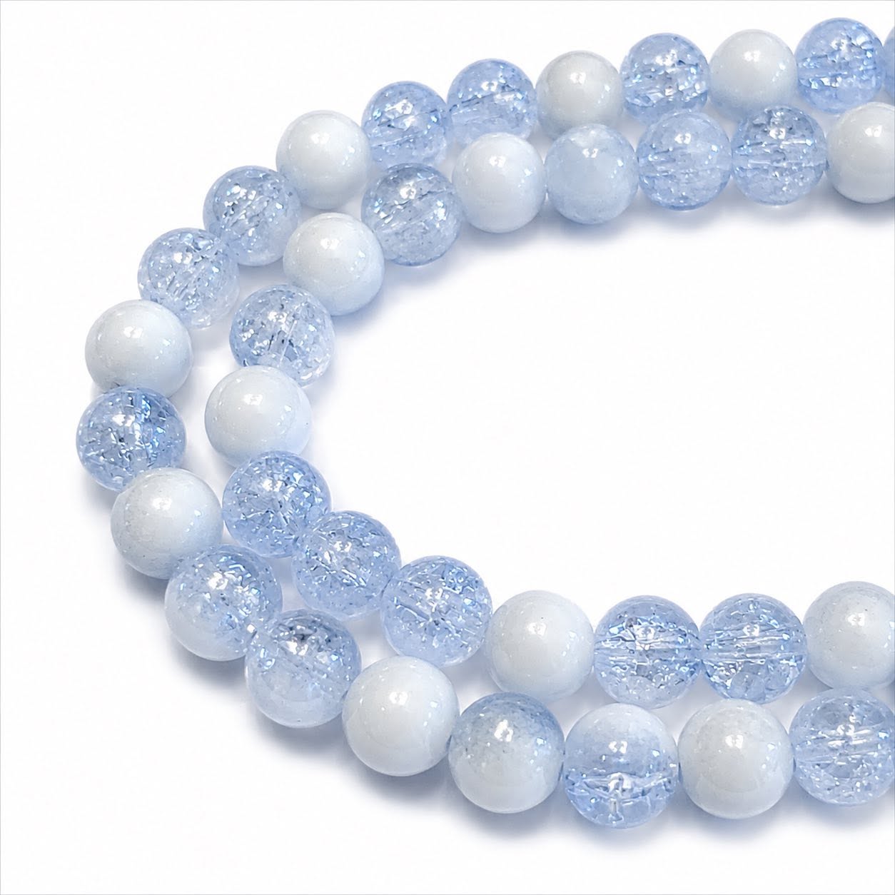 Strand of Light Blue Two Tone Glass Crackle Beads - Size 8mm