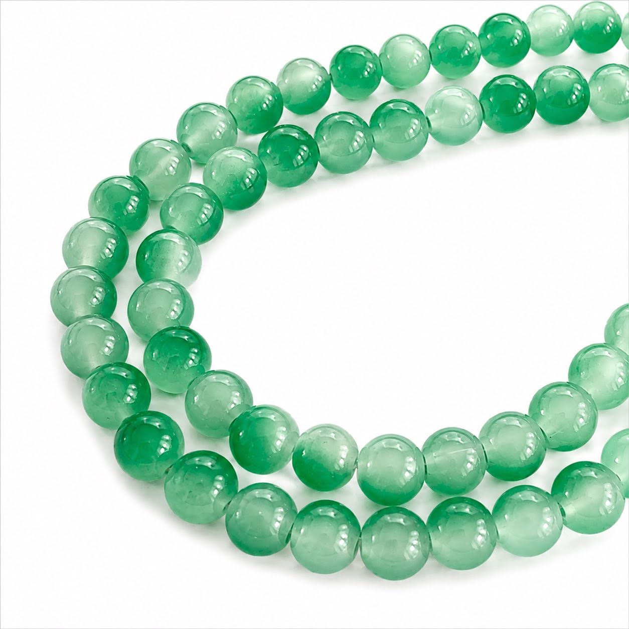 Strand of Green Two Tone Glass Beads - Size 8mm