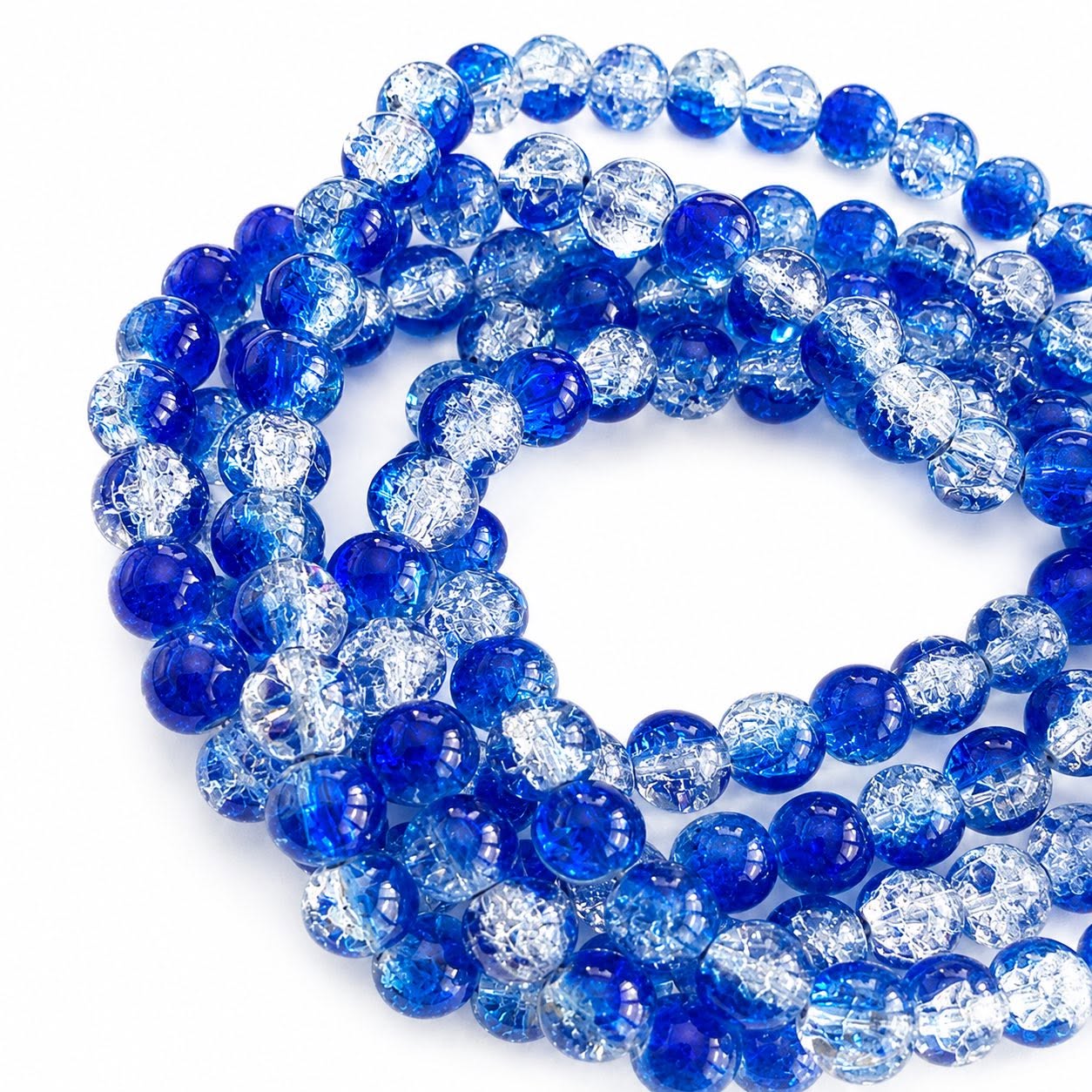 Strand of Blue Two Tone Crackle Beads - Size 8mm