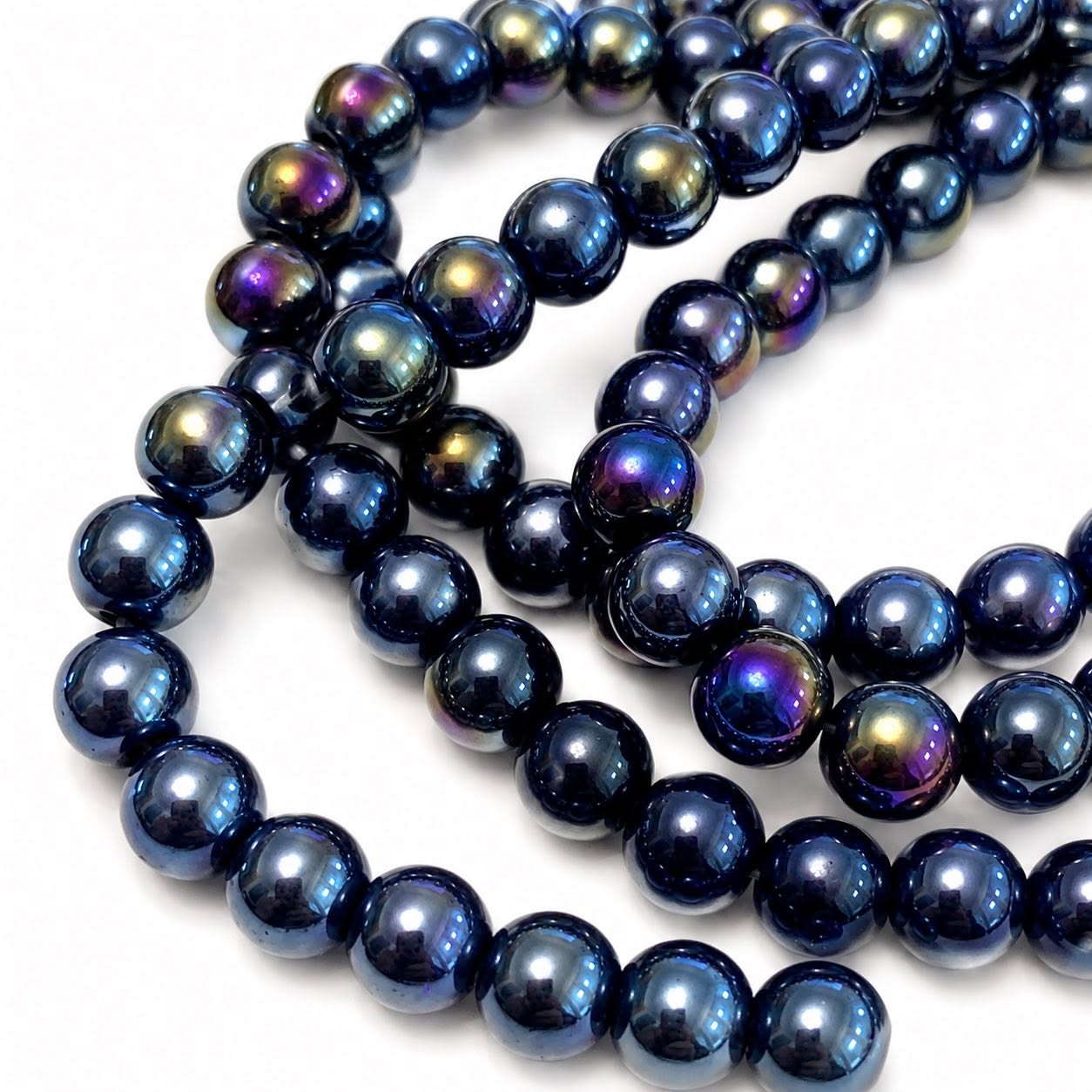 Strand of Shimmer Navy Glass Beads - Size 8mm