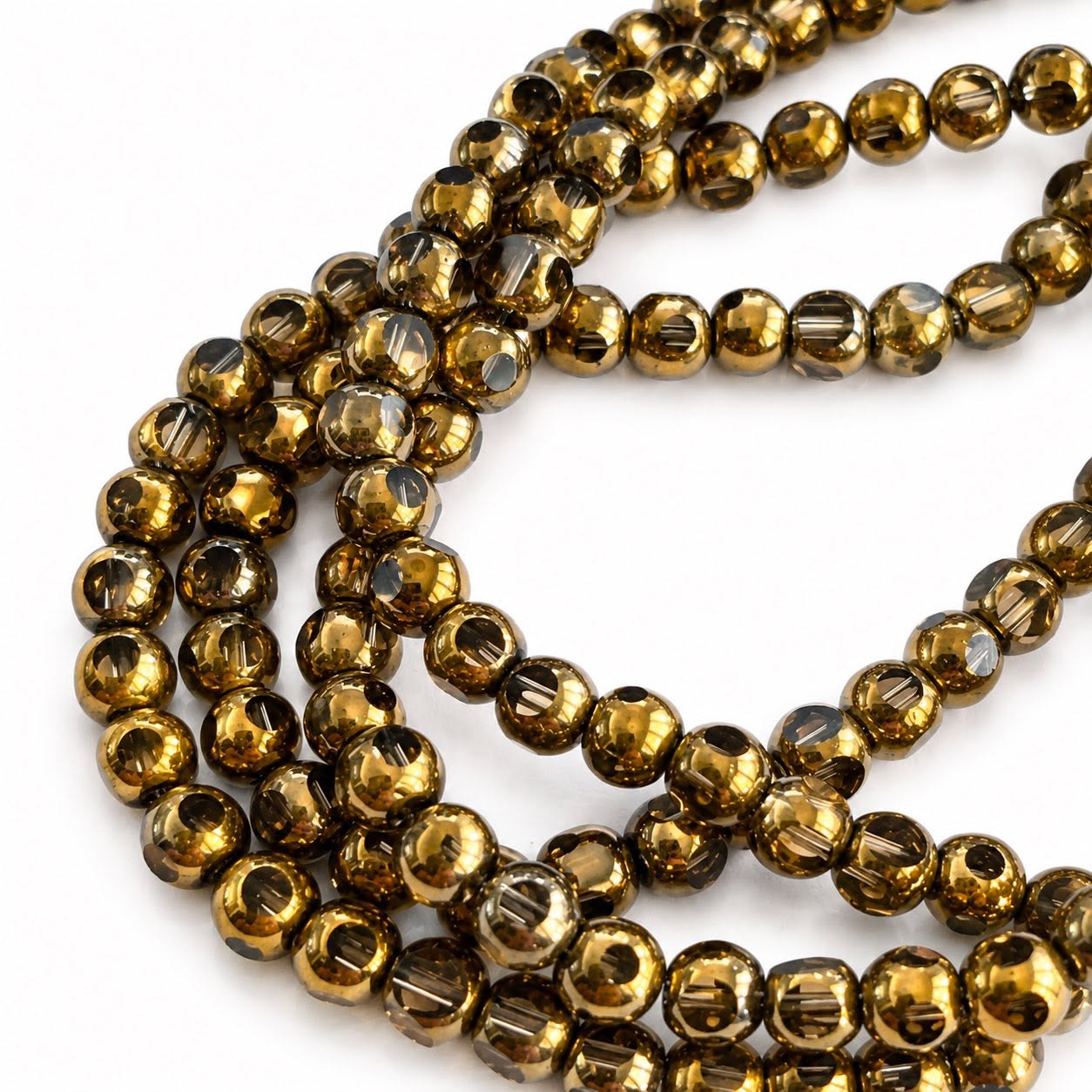 Strand of Golden Edge Tan Glass Beads - Size 4mm