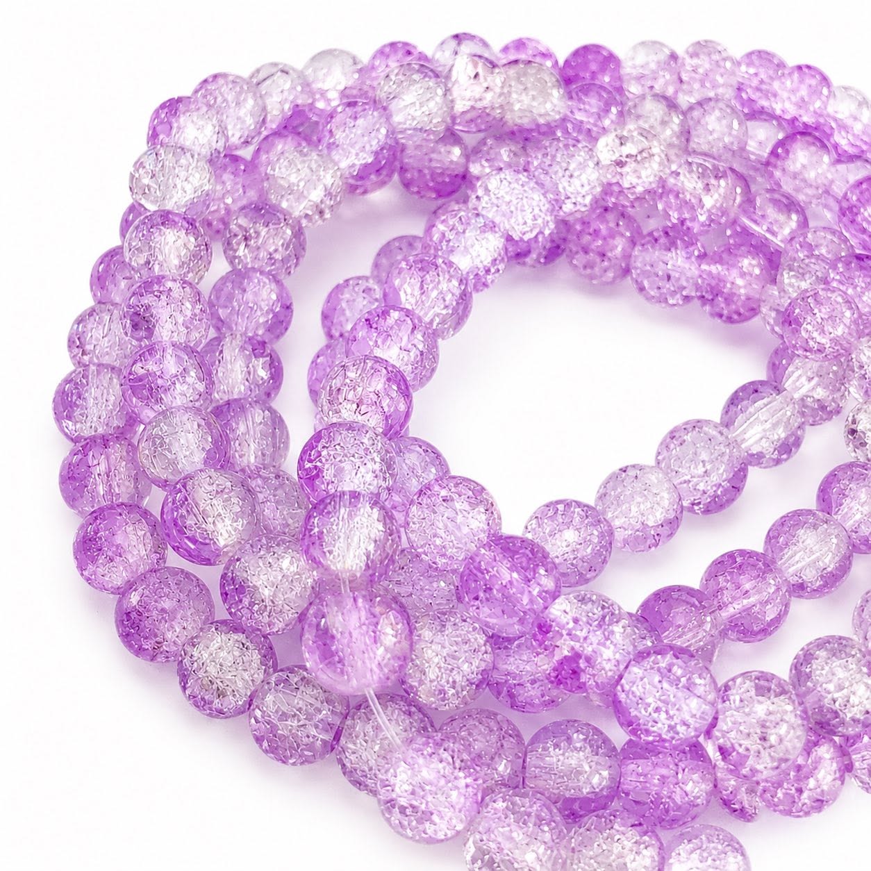 Strand of Lilac Two Tone Crackle Beads - Size 8mm