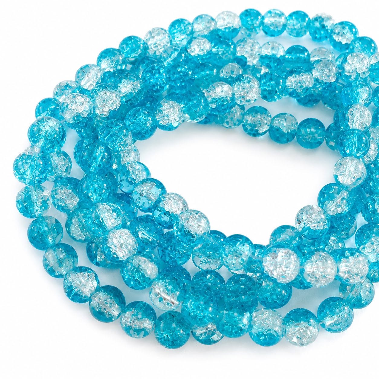 Strand of Sky Blue Two Tone Crackle Beads - Size 8mm