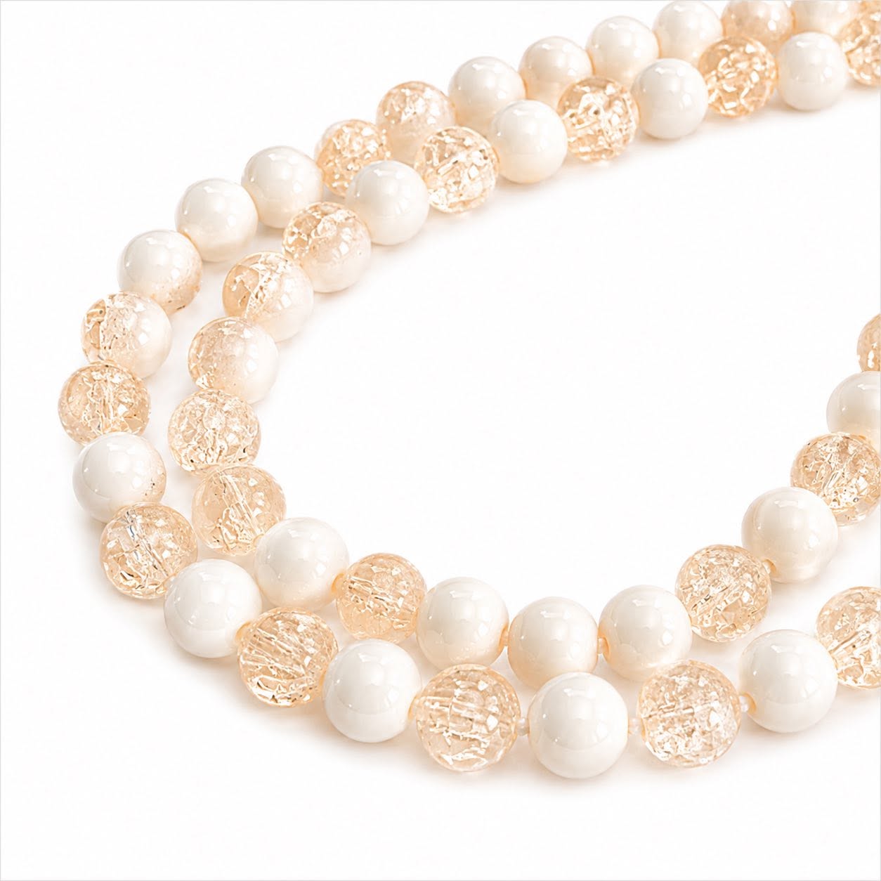 Strand of Peach White Two Tone Glass Crackle Beads - Size 8mm