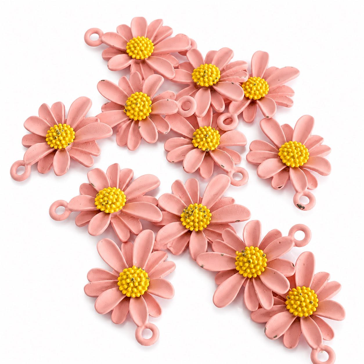 Daisy Pink Flower Enamel Charm - Size 20mm