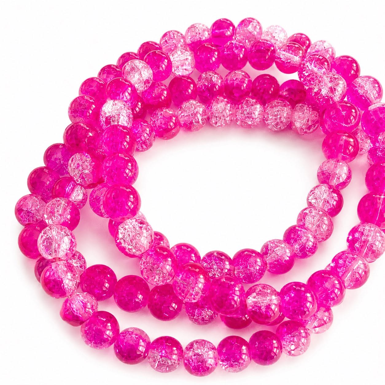 Strand of Bright Pink Two Tone Crackle Beads - Size 8mm