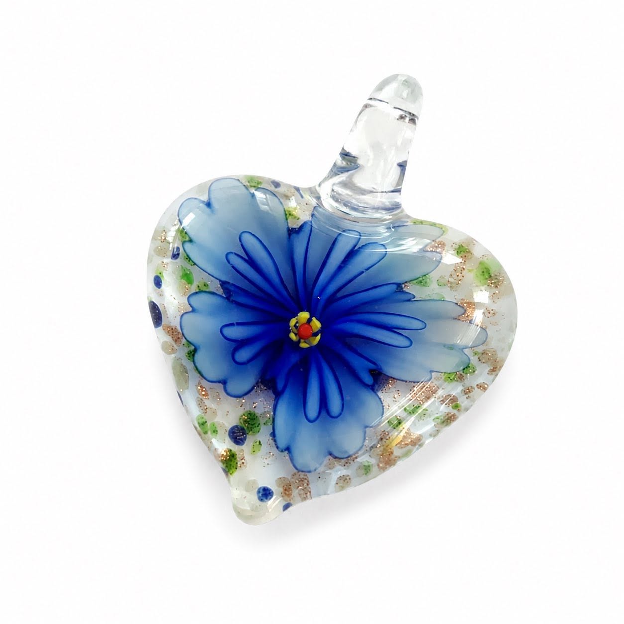 Heart Flower Lampwork Pendant - Glass