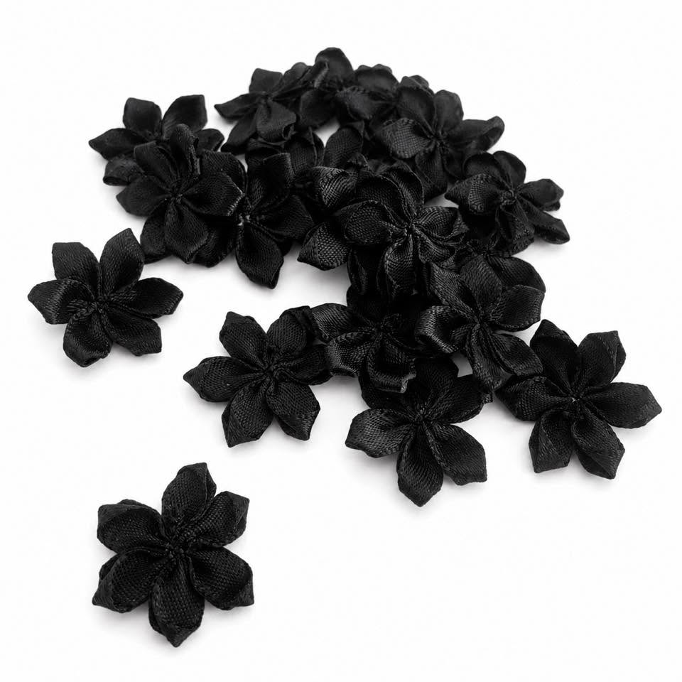 Black Flower Ribbon Embellishments - 20 Pack