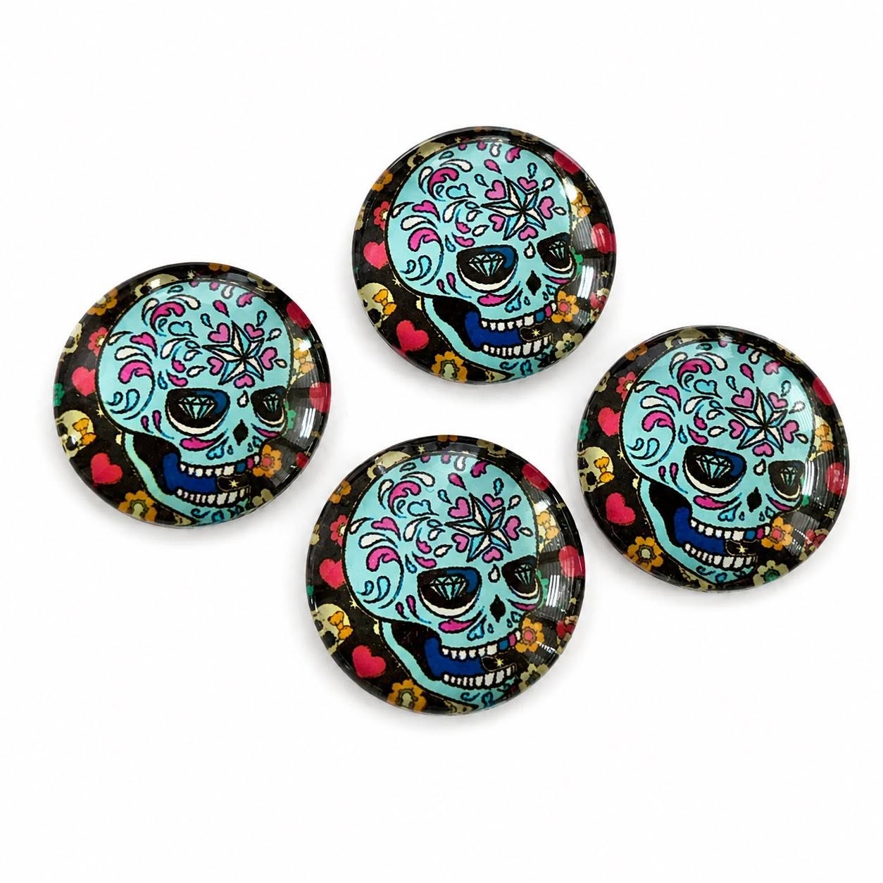 Sugar Skull Glass Cabochons - Pack of 4