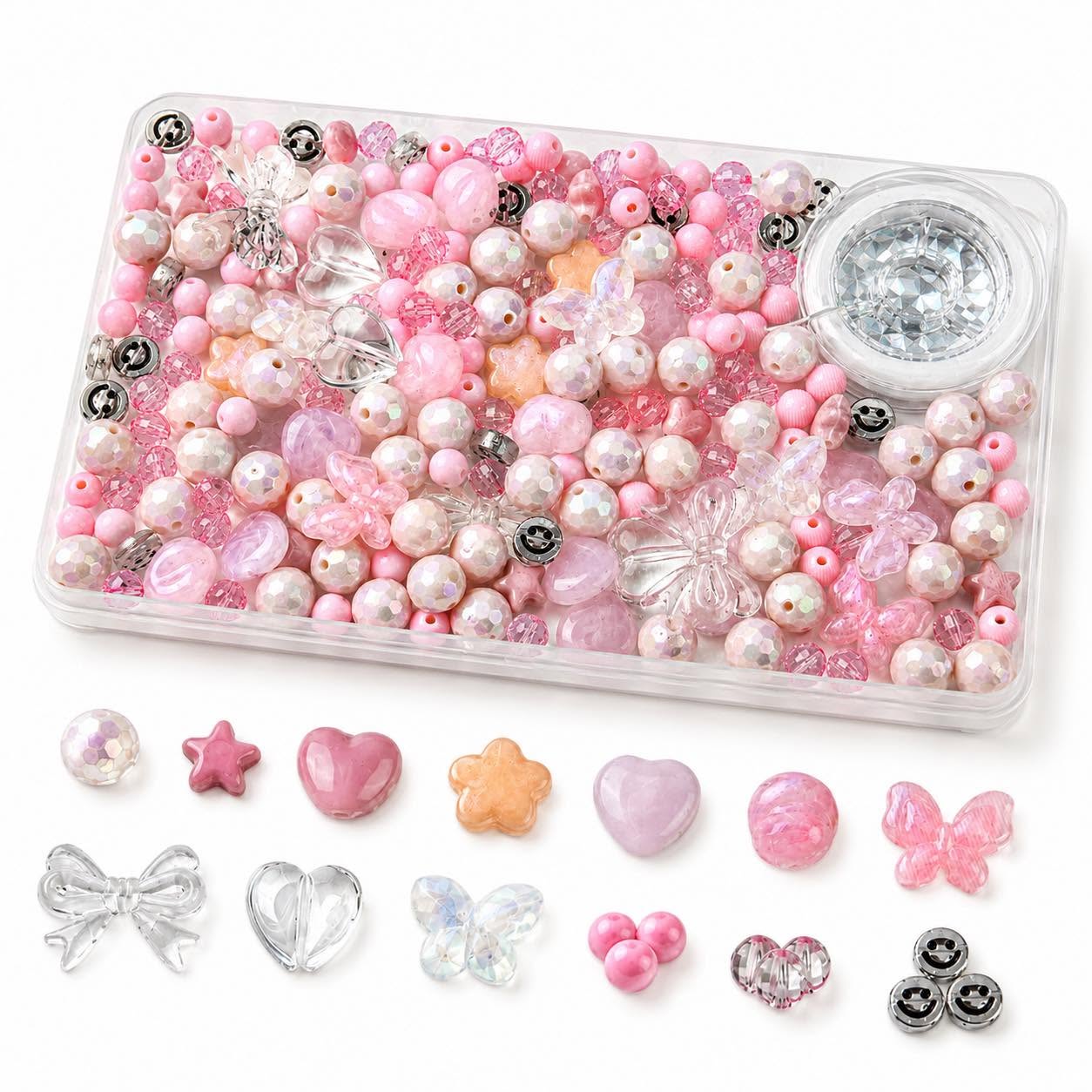 Box of Acrylic Beads with 1 Roll Strong Stretchy String