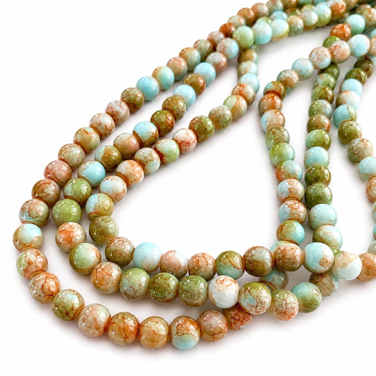 Strand of Watercolour Glass Beads - Size 6mm