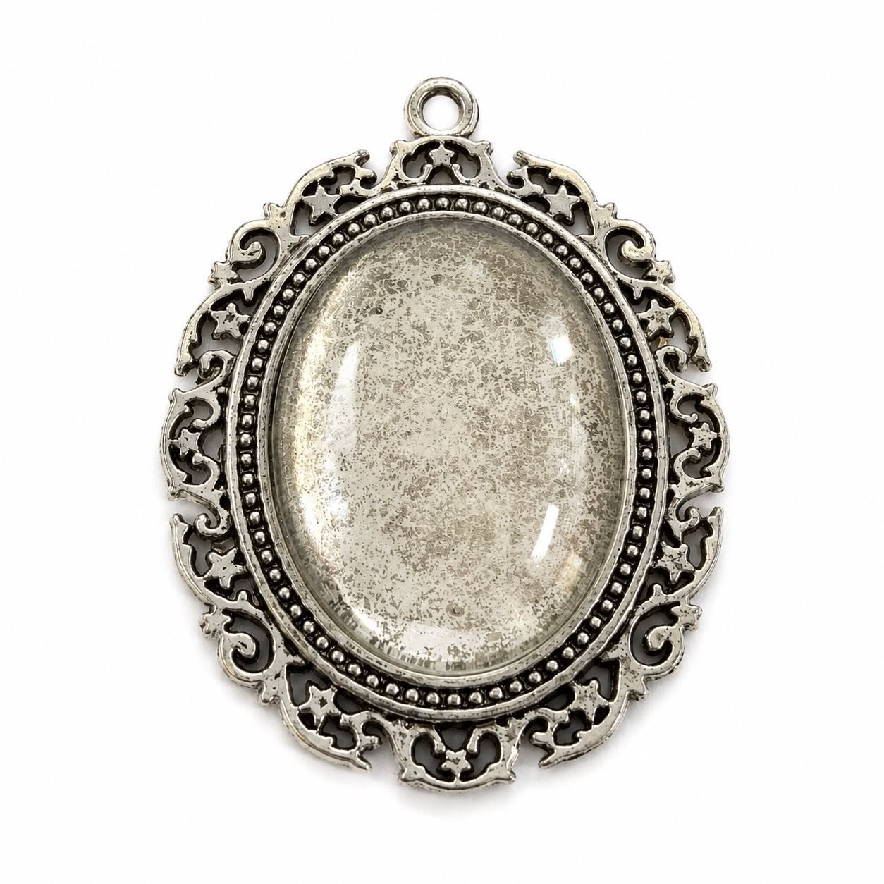 Antique Silver Cabochon Setting with Glass - Size 40x30mm insert