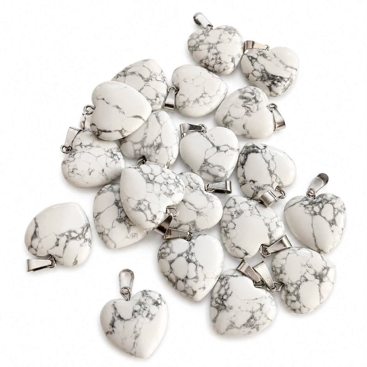 Howlite Gemstone Heart Pendant - Size 30mm