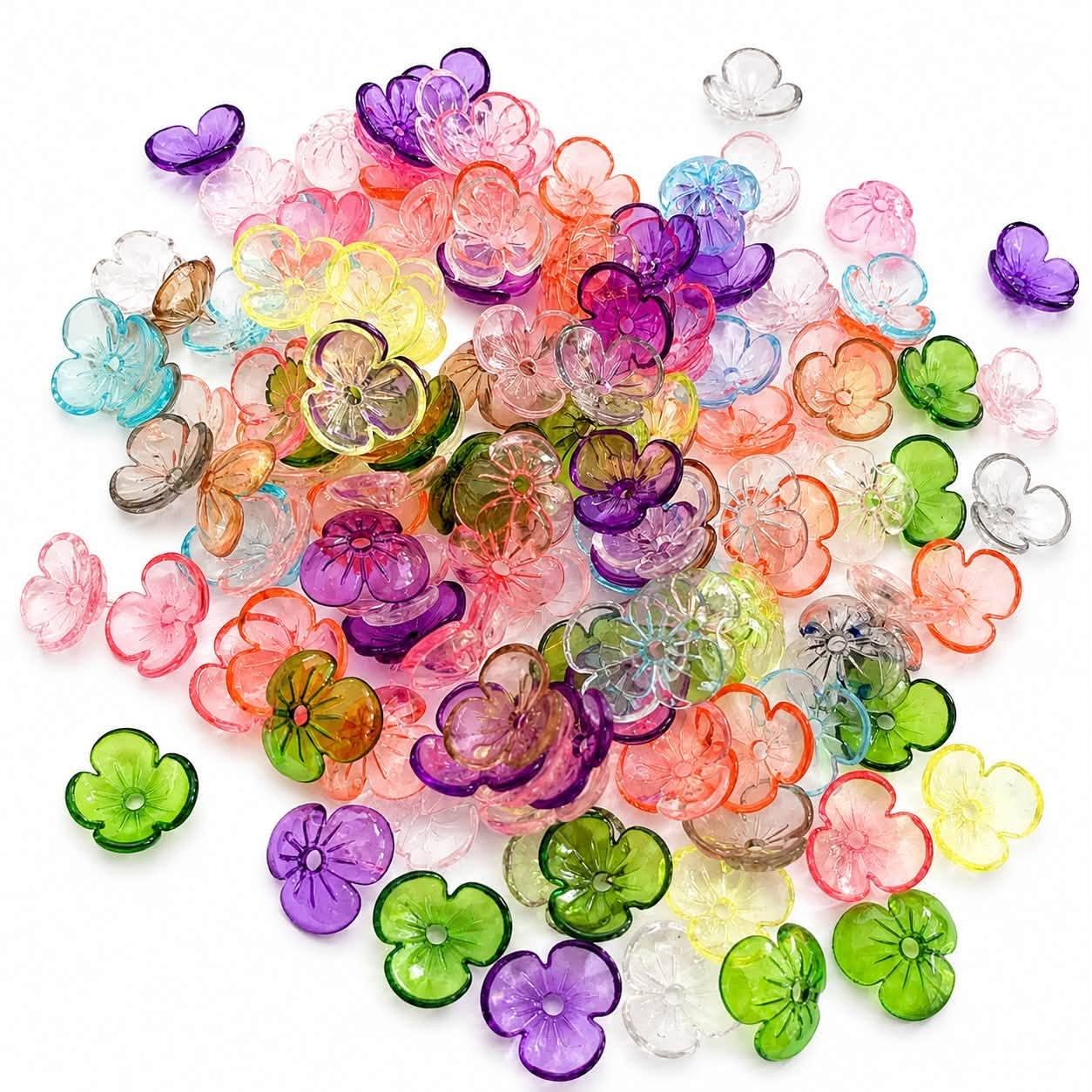 Flower Acrylic Bead Caps - Pack of 50
