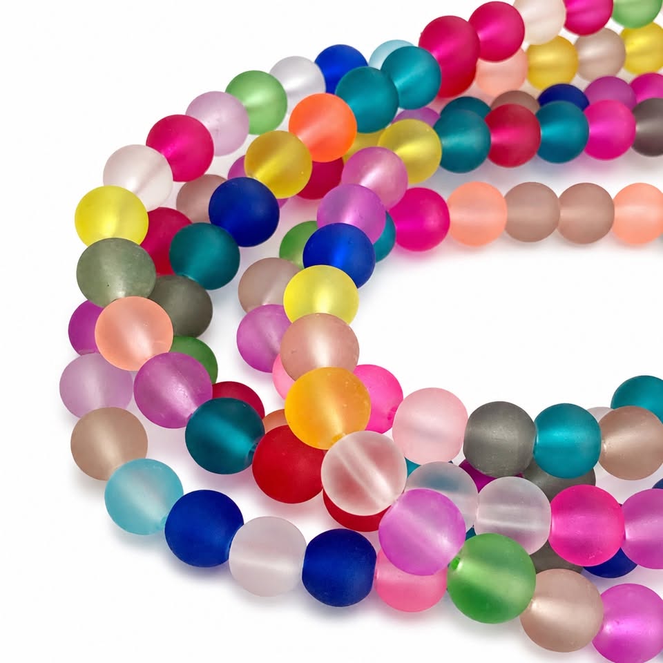 Strand of Frosted Mixed Glass Beads - Size 8mm