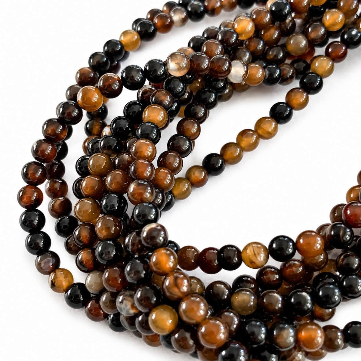 Strand of Coffee Laced Agate Gemstone Beads - Size 4mm
