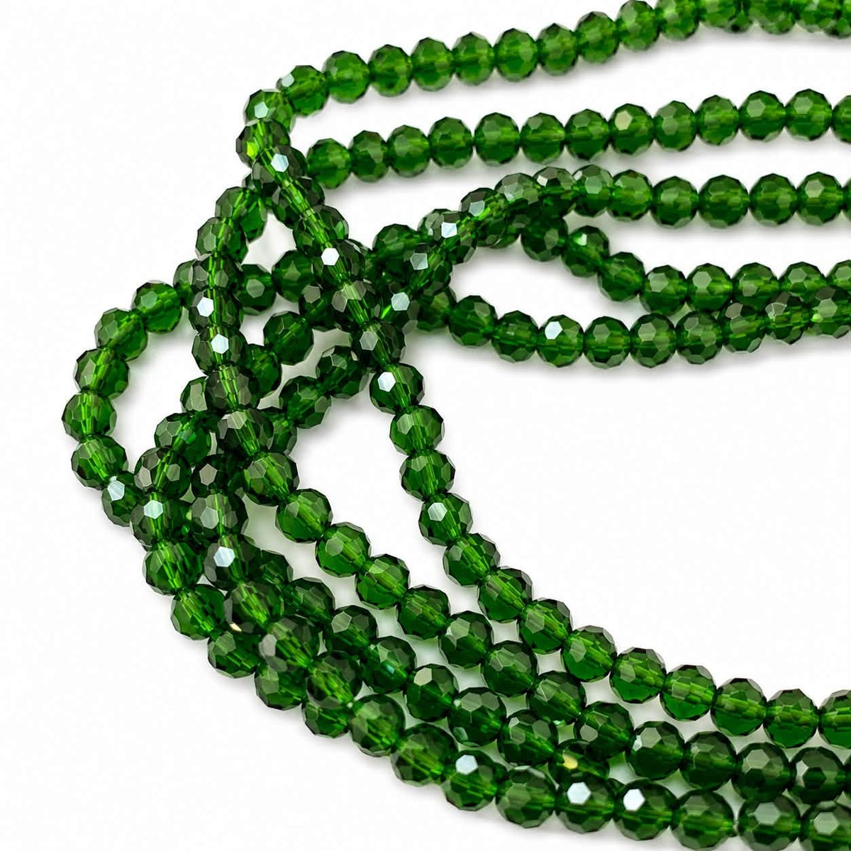 Strand of Green Faceted Glass Beads - Size 4mm